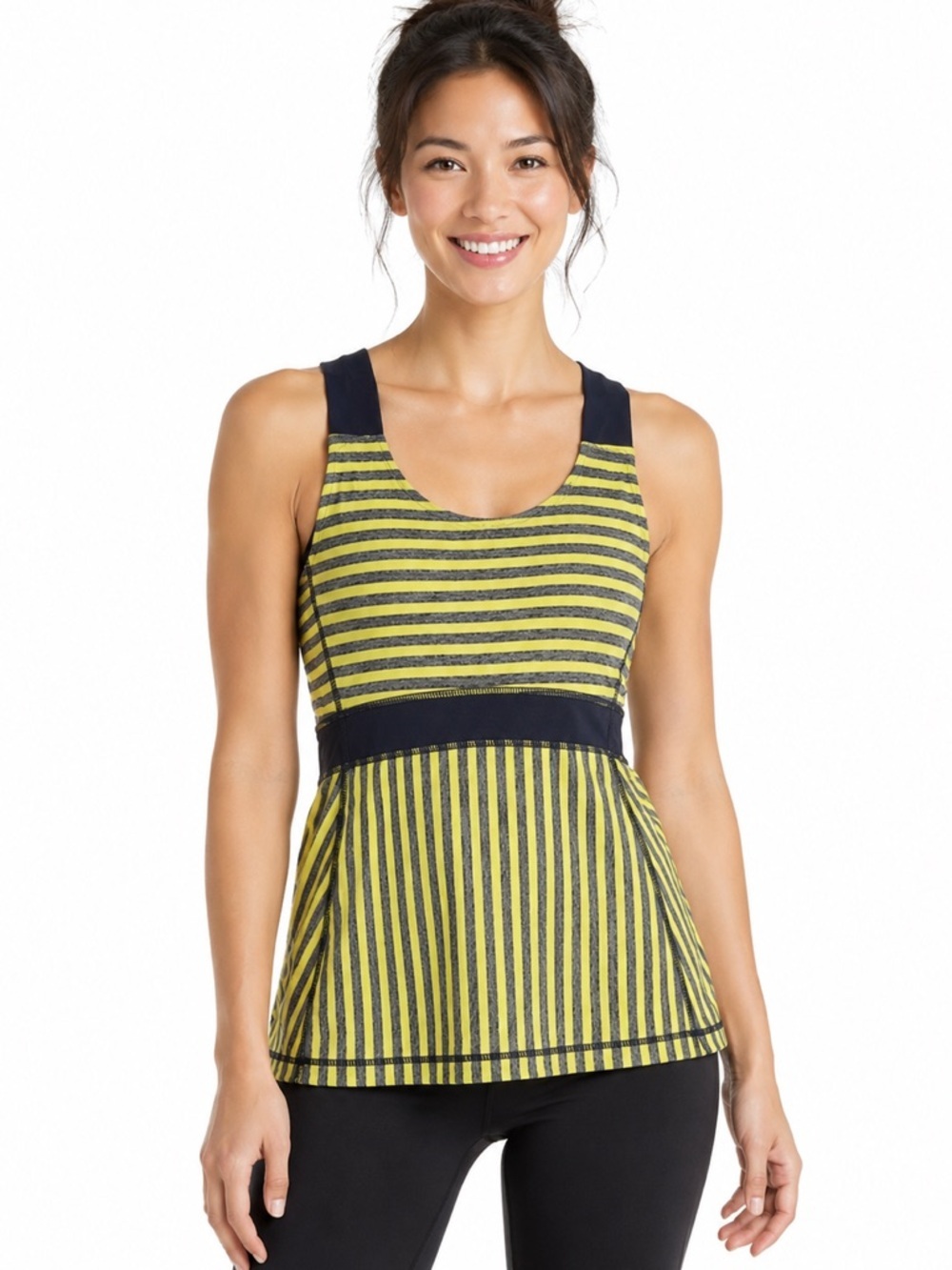 Lululemon Yellow Grey Striped Crossover Back Straps Stretch Tank Top Siz…